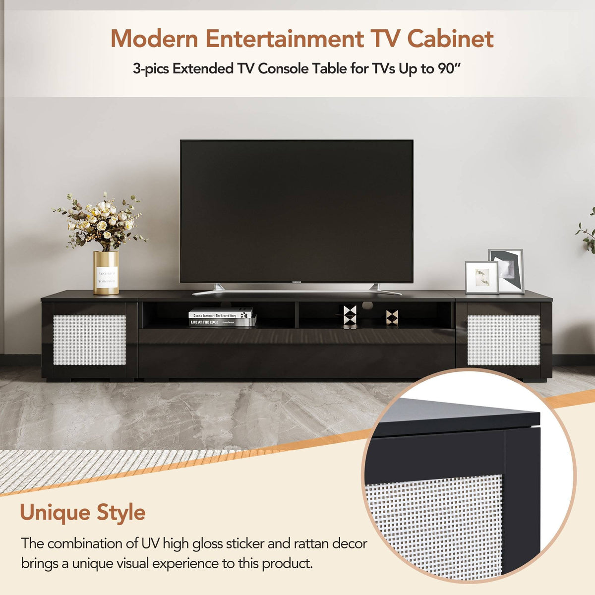 Yiekholo Modern/Contemporary Black Tv Cabinet (Accommodates TVs up to 80-in)