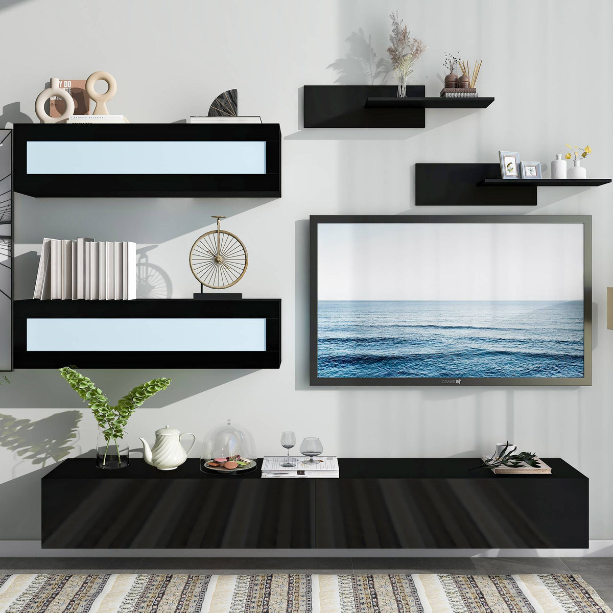 Yiekholo Modern/Contemporary Black Tv Cabinet (Accommodates TVs up to 80-in)