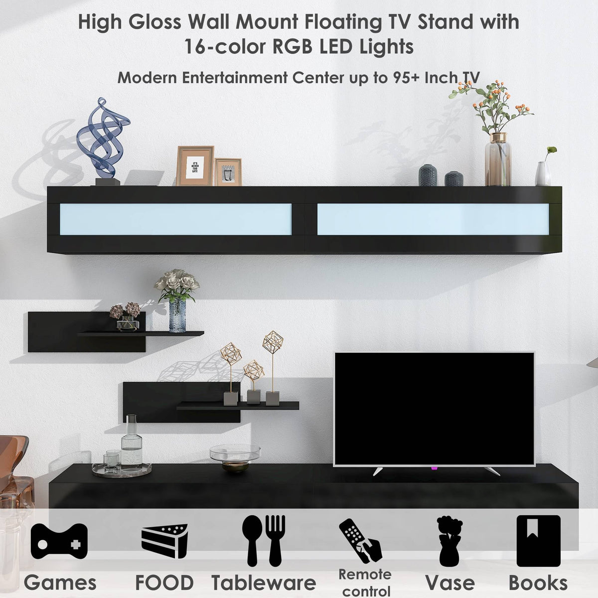 Yiekholo Modern/Contemporary Black Tv Cabinet (Accommodates TVs up to 80-in)