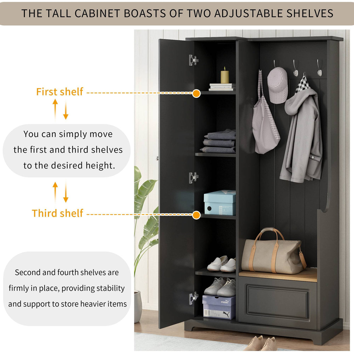 Yiekholo Casual 35.55-in Black Wood Hall Tree