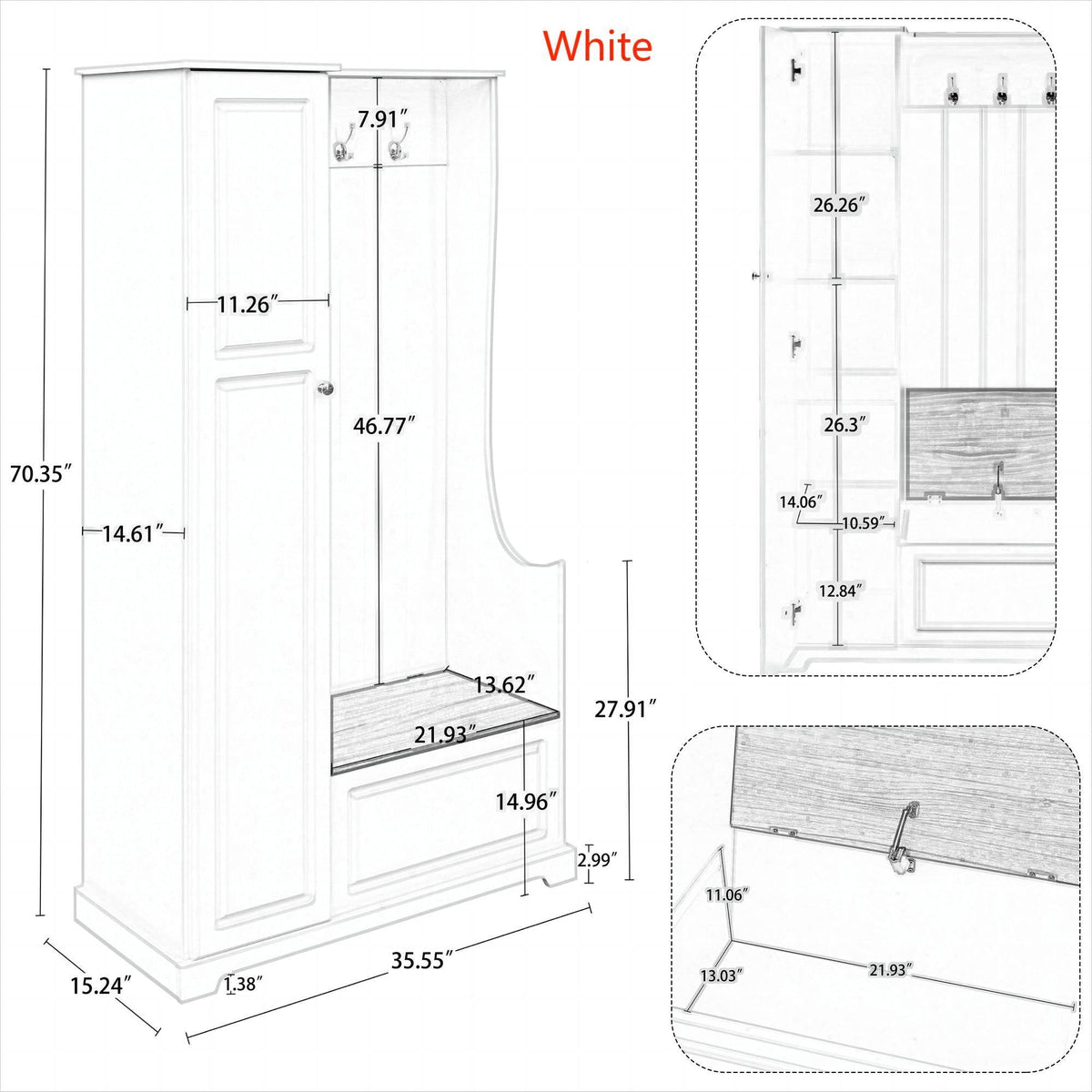 Yiekholo Casual 35.55-in White Wood Hall Tree