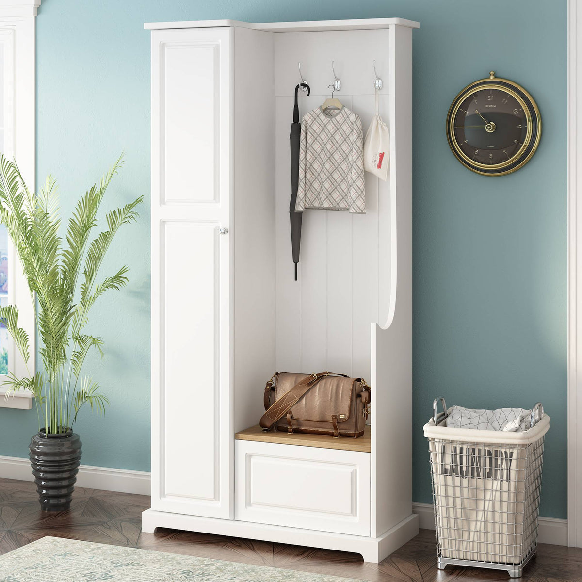 Yiekholo Casual 35.55-in White Wood Hall Tree