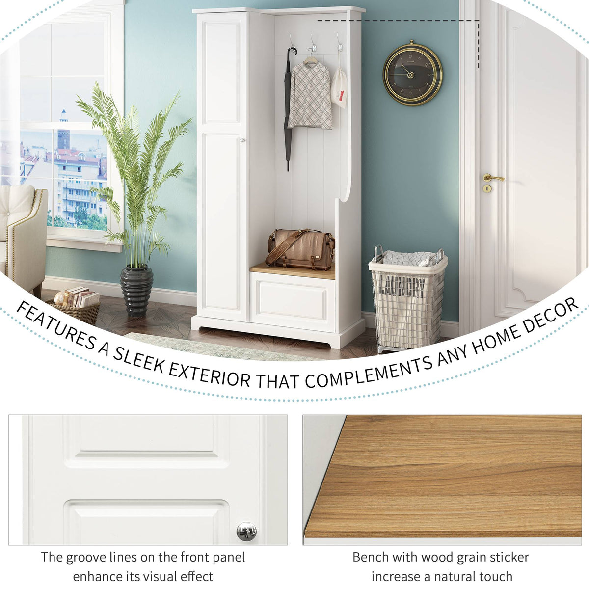 Yiekholo Casual 35.55-in White Wood Hall Tree