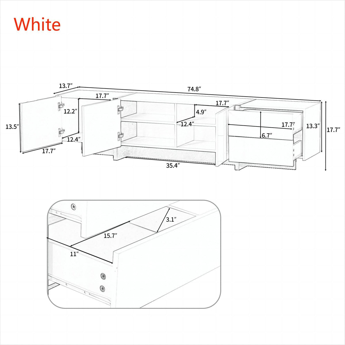 Yiekholo Modern/Contemporary White Tv Cabinet (Accommodates TVs up to 80-in)