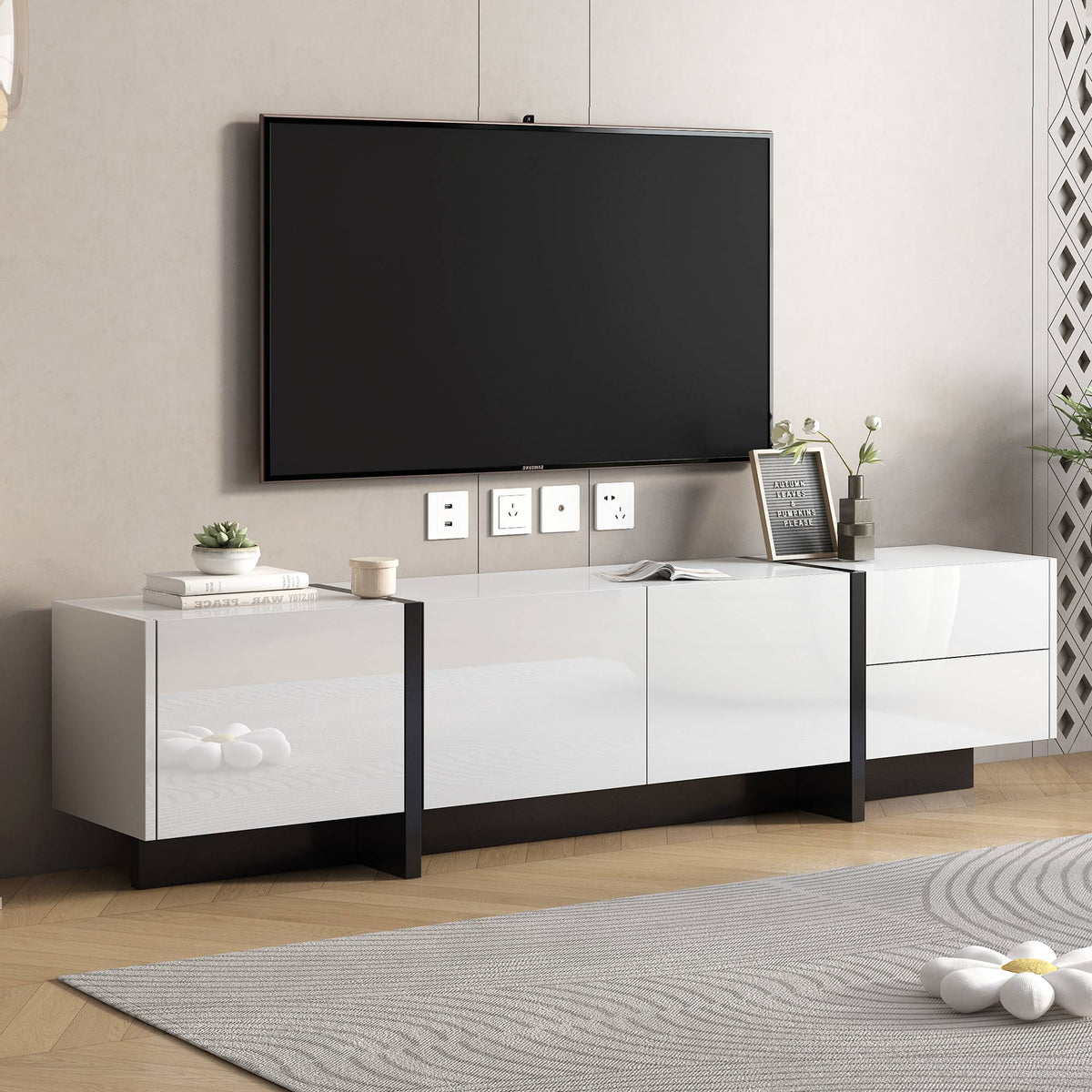 Yiekholo Modern/Contemporary White Tv Cabinet (Accommodates TVs up to 80-in)