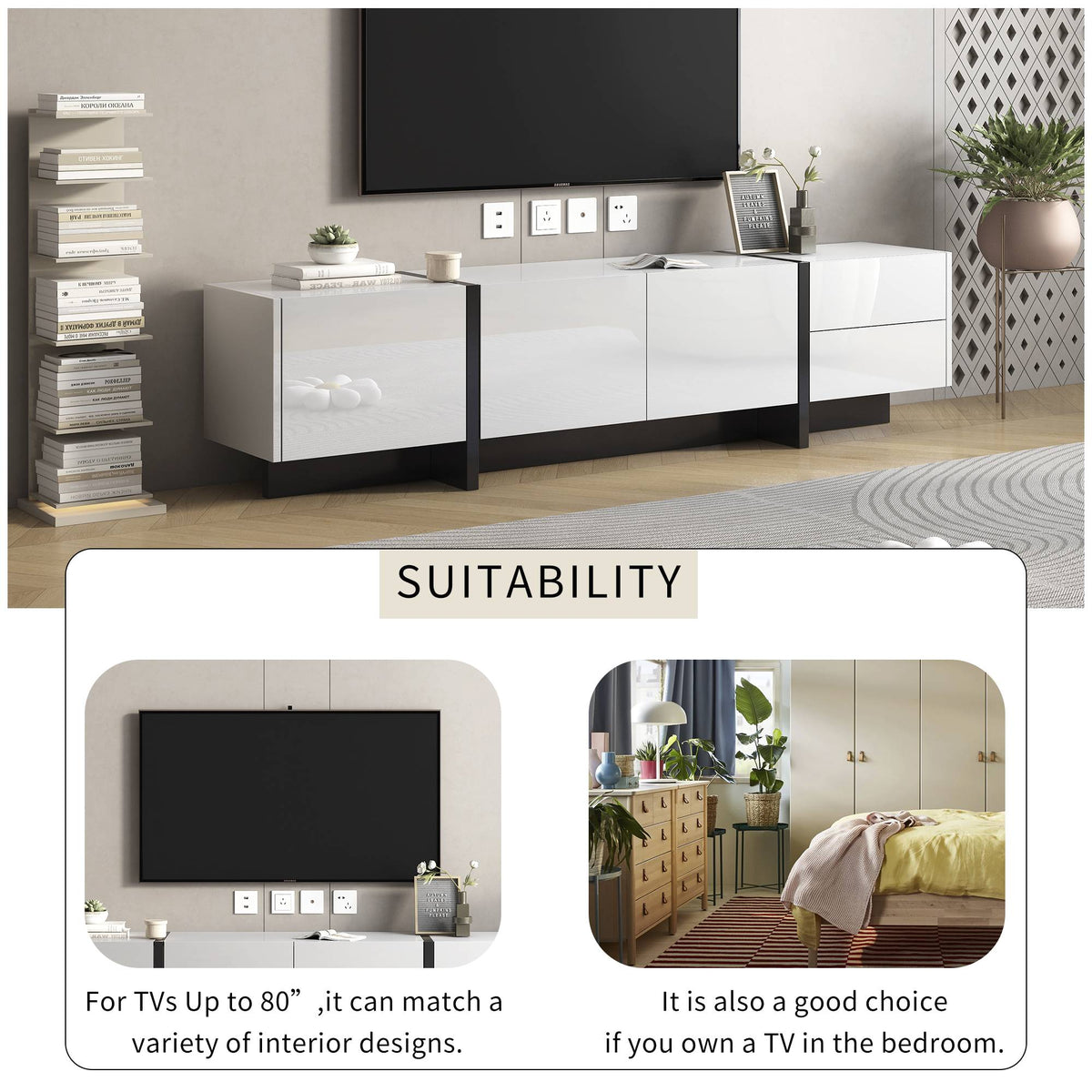Yiekholo Modern/Contemporary White Tv Cabinet (Accommodates TVs up to 80-in)