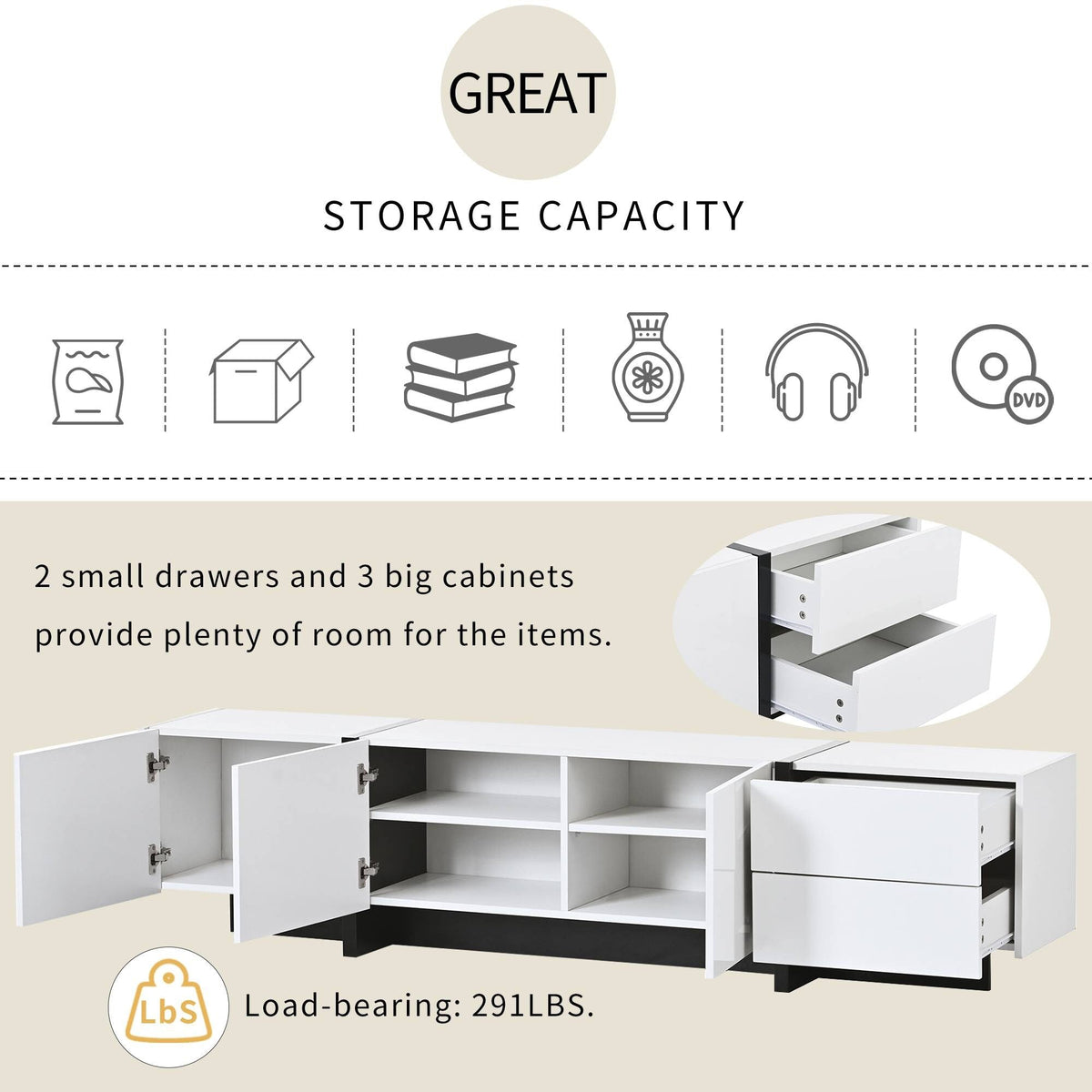 Yiekholo Modern/Contemporary White Tv Cabinet (Accommodates TVs up to 80-in)