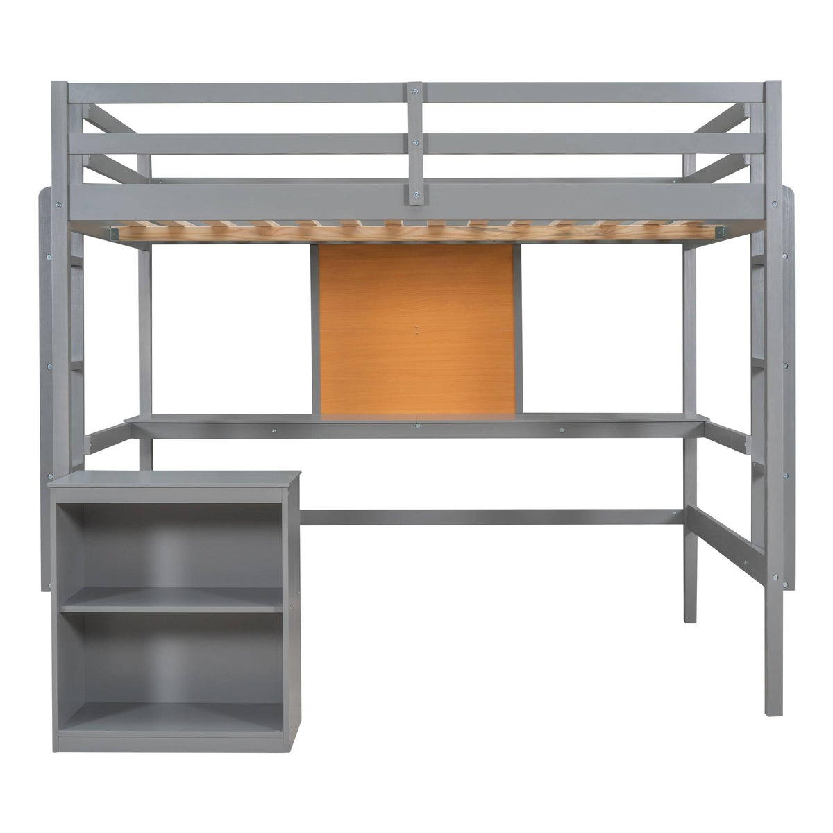 Yiekholo Gray Full Study Loft Bed with Writing Board, Built-in Desk, and Storage Cabinet