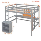 Yiekholo Gray Full Study Loft Bed with Writing Board, Built-in Desk, and Storage Cabinet