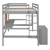 Yiekholo Gray Full Study Loft Bed with Writing Board, Built-in Desk, and Storage Cabinet