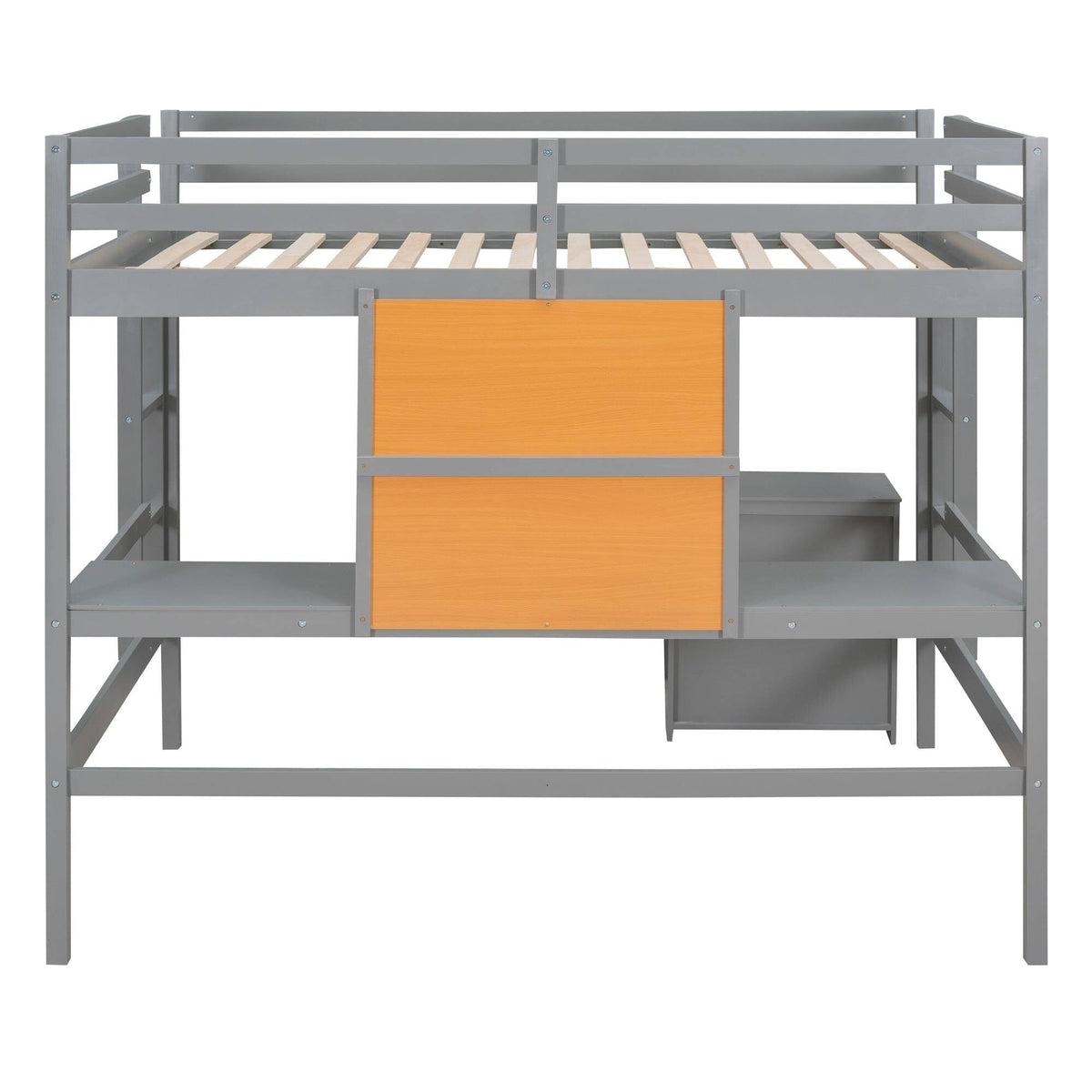 Yiekholo Gray Full Study Loft Bed with Writing Board, Built-in Desk, and Storage Cabinet