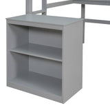 Yiekholo Gray Full Study Loft Bed with Writing Board, Built-in Desk, and Storage Cabinet