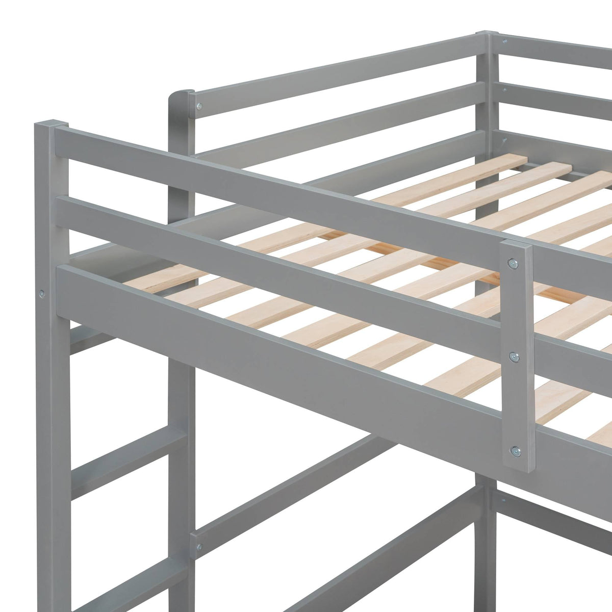 Yiekholo Gray Full Study Loft Bed with Writing Board, Built-in Desk, and Storage Cabinet