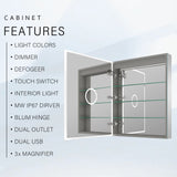 Forclover 24-in x 30-in Lighted LED Fog Free Surface/Recessed Mount Silver Mirrored Soft Close Medicine Cabinet with Outlet