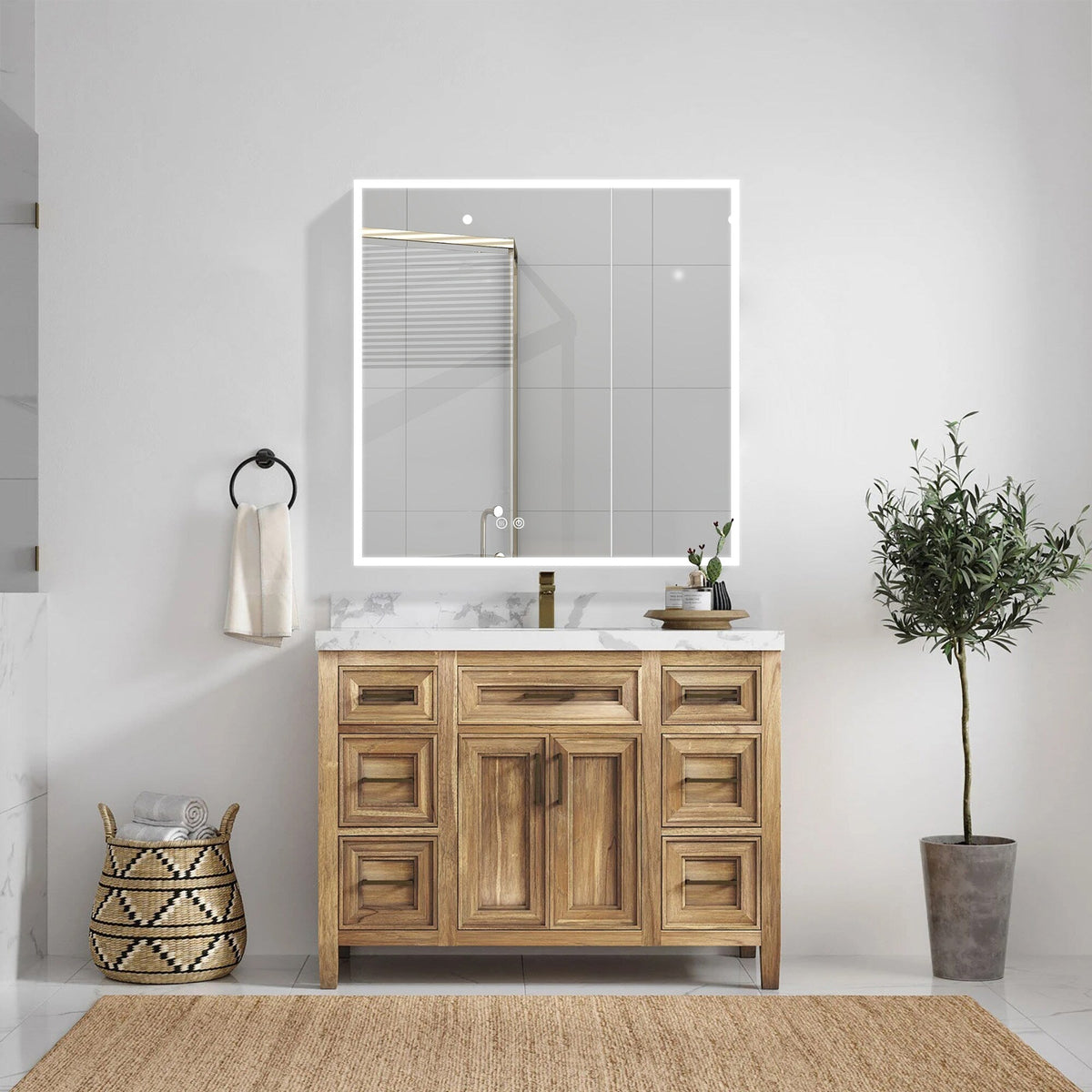 Forclover 30-in x 30-in Lighted LED Fog Free Surface/Recessed Mount Silver Mirrored Soft Close Medicine Cabinet with Outlet