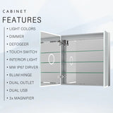 Forclover 30-in x 30-in Lighted LED Fog Free Surface/Recessed Mount Silver Mirrored Soft Close Medicine Cabinet with Outlet
