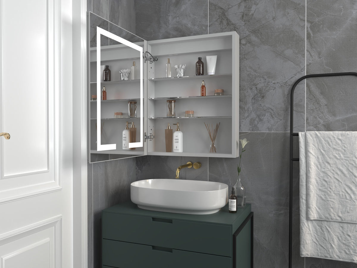 Forclover 24-in x 30-in Lighted LED Fog Free Surface/Recessed Mount Silver Mirrored Medicine Cabinet