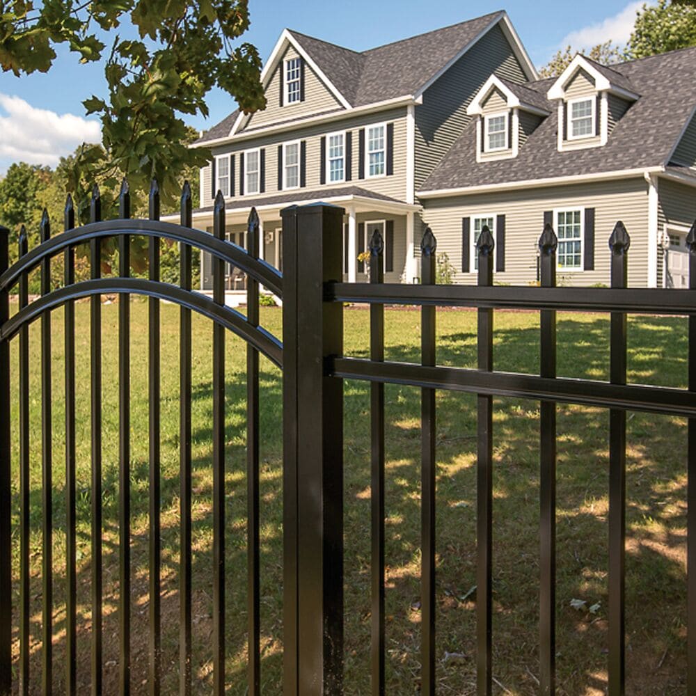 Freedom Providence 5-ft H x 4-ft W Black Aluminum Spaced Picket Pressed-point Decorative Fence Gate