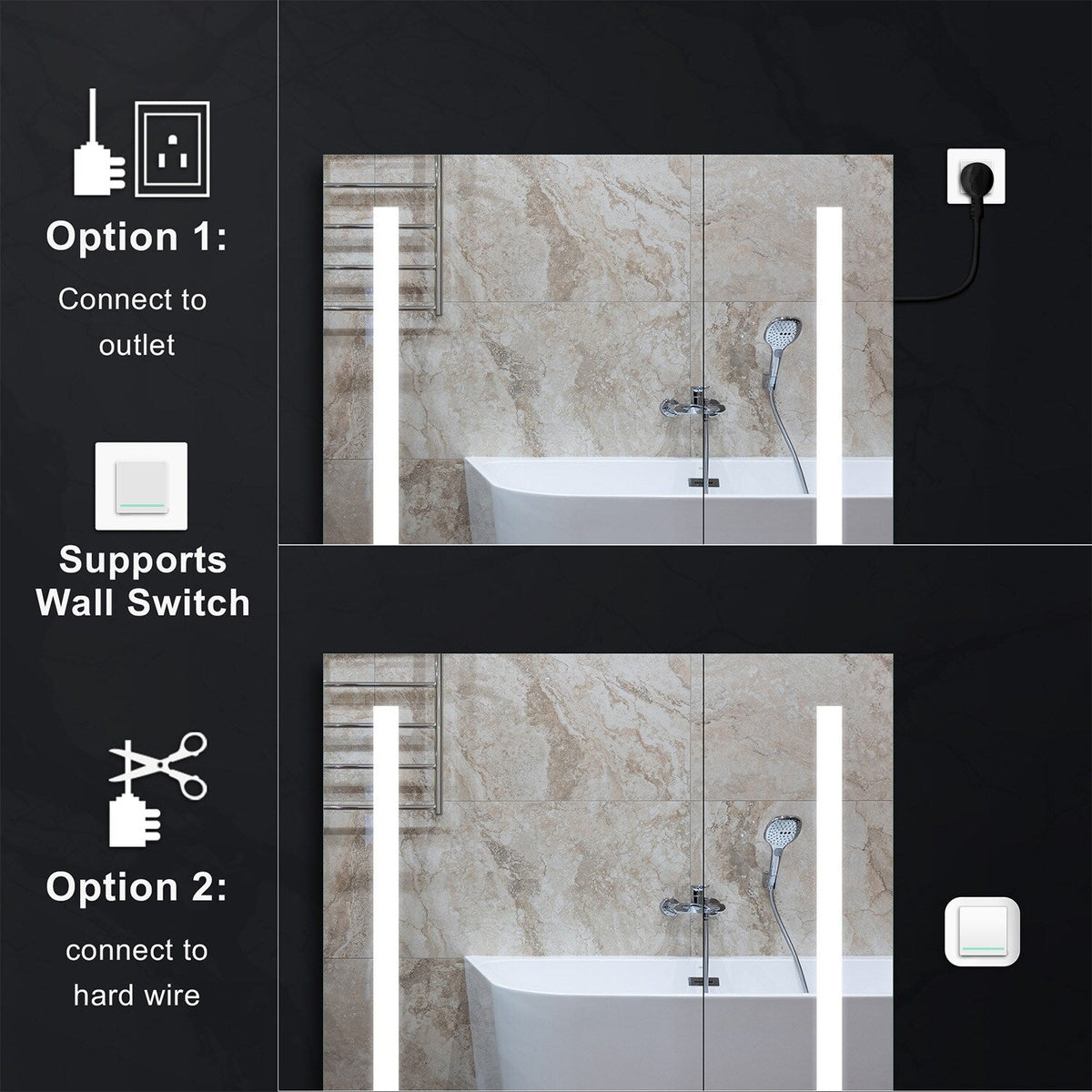Forclover 30-in x 30-in Lighted LED Fog Free Surface/Recessed Mount Silver Mirrored Soft Close Medicine Cabinet with Outlet