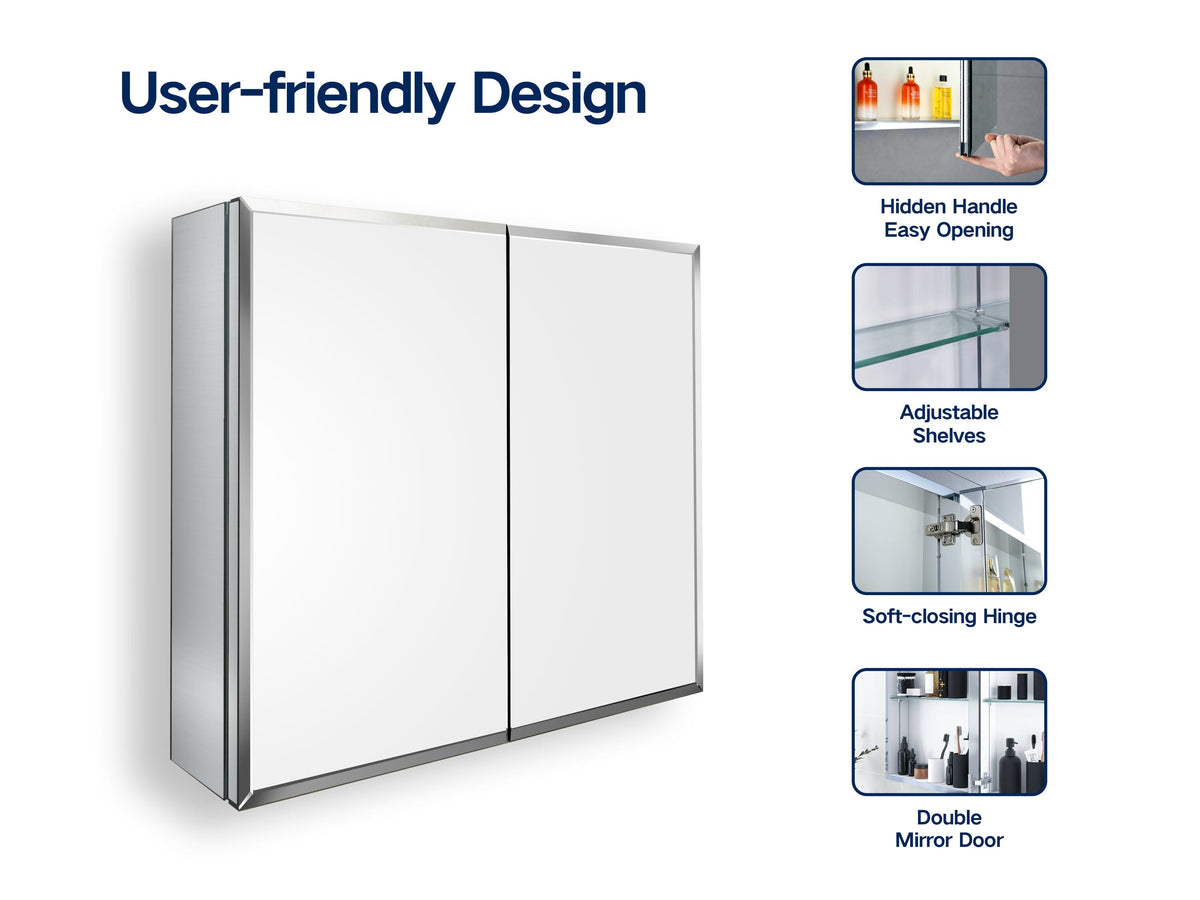 Forclover MA 30-in x 26-in Surface/Recessed Mount Silver Mirrored Soft Close Medicine Cabinet