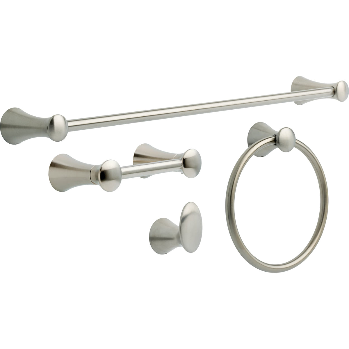 DELTA Lahara 4-Piece Decorative Bathroom Hardware Set – Brilliance Stainless, 24-in Towel Bar, TP Holder, Towel Ring, Robe Hook