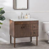 Wyatt 36 in. W x 22.05 in. D x 35.75 in. H Brown Single Sink Bathroom Vanity with White Carrara Marble Vanity Top