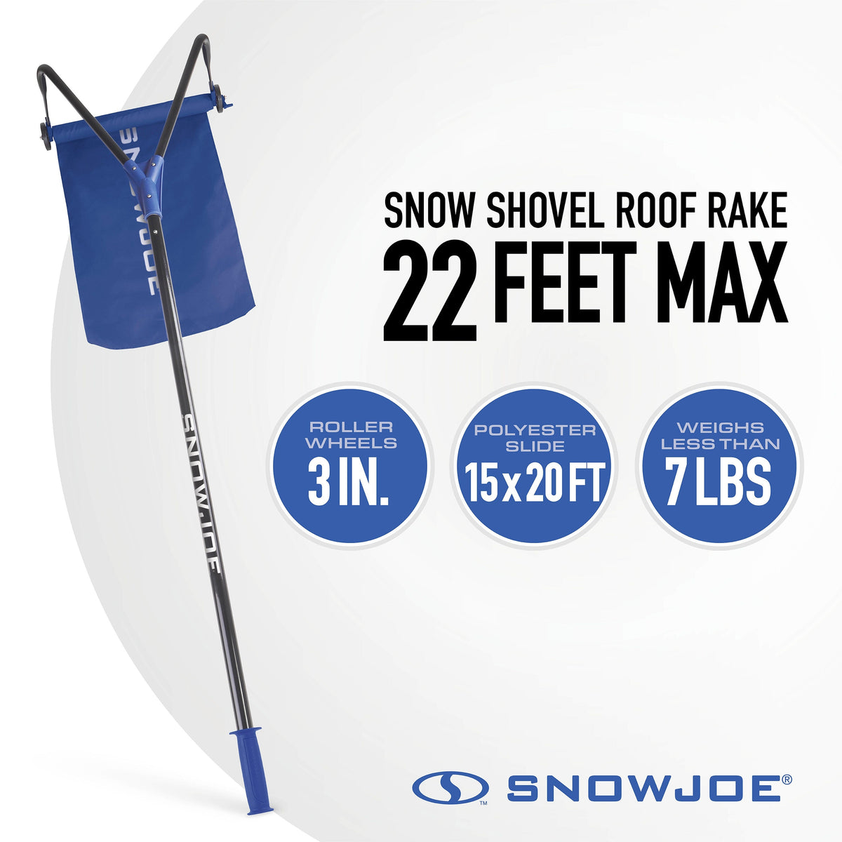 Snow Joe RJ208M Snow Shovel Roof Rake with 22-ft Max Reach, 15 in x 20 ft Polyester Slide