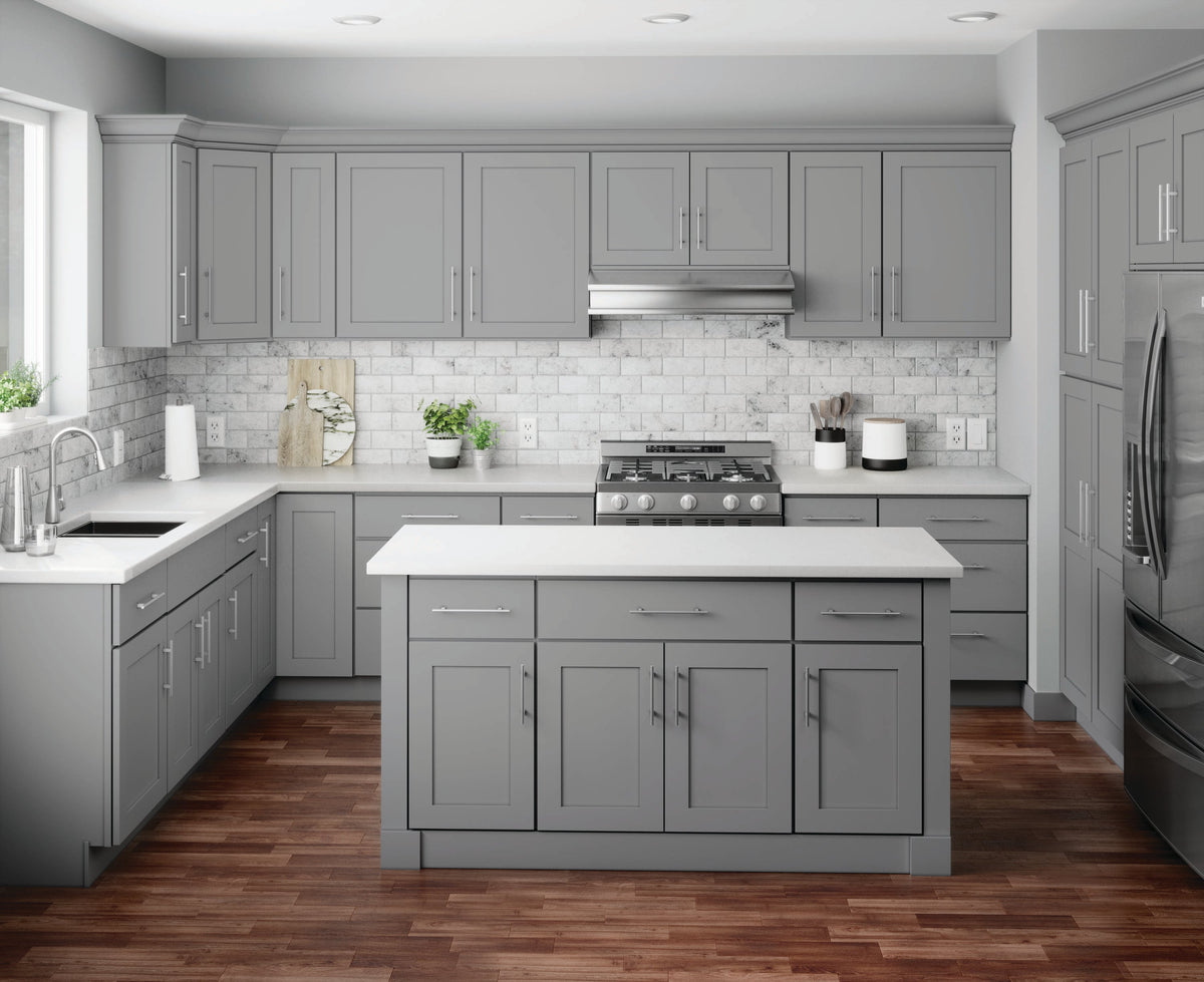 RELIABILT Overlake 21-in W x 34.5-in H x 24-in D Gray 1-Drawer Base Ready To Assemble Plywood Cabinet (Recessed Panel Shaker Door Style)