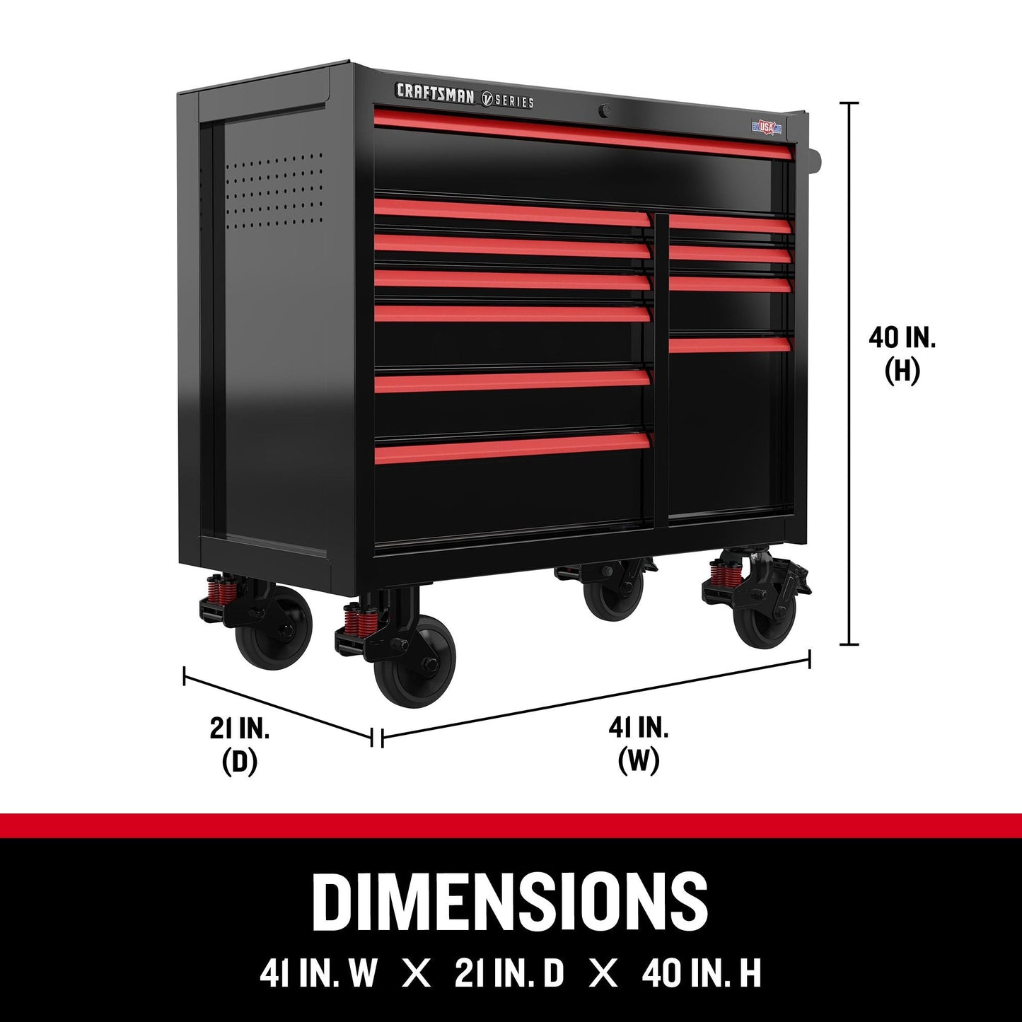 CRAFTSMAN V-Series 41-Inch Rolling Tool Cabinet with 11 Drawers - Black