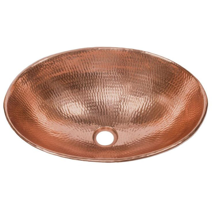 Premier Copper Products Oval Wired Rim Hammered Copper Vessel Sink in Polished Copper