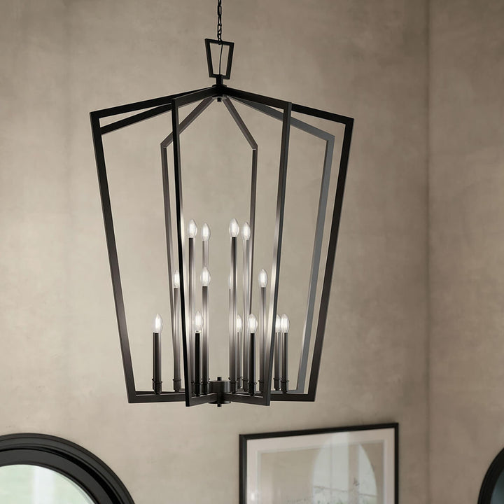 Kichler Abbotswell 16-Light Black Traditional Lantern Led, Large Hanging Pendant Light