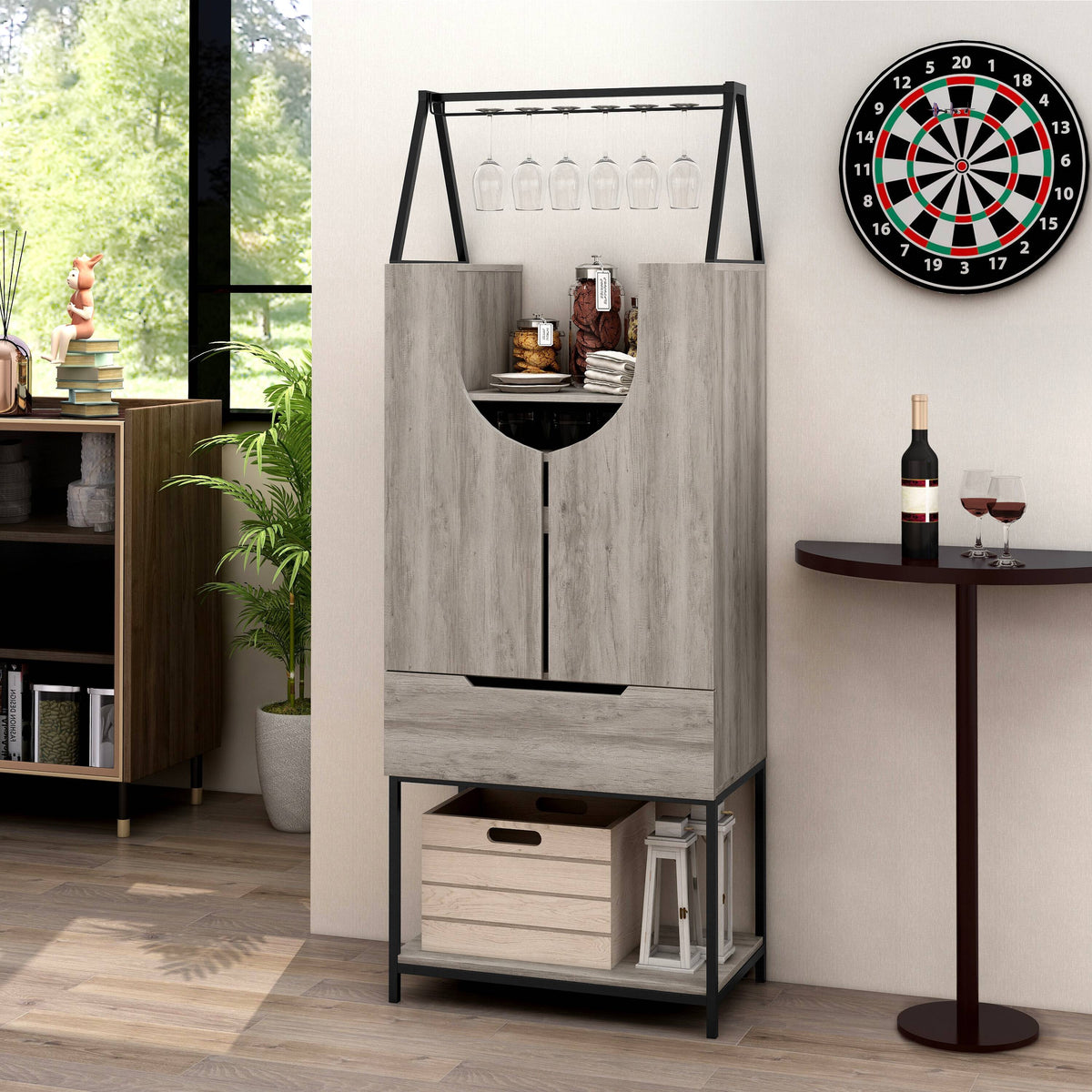 Furniture of America 7-Bottle Vintage Gray Oak Composite Wine Cabinet