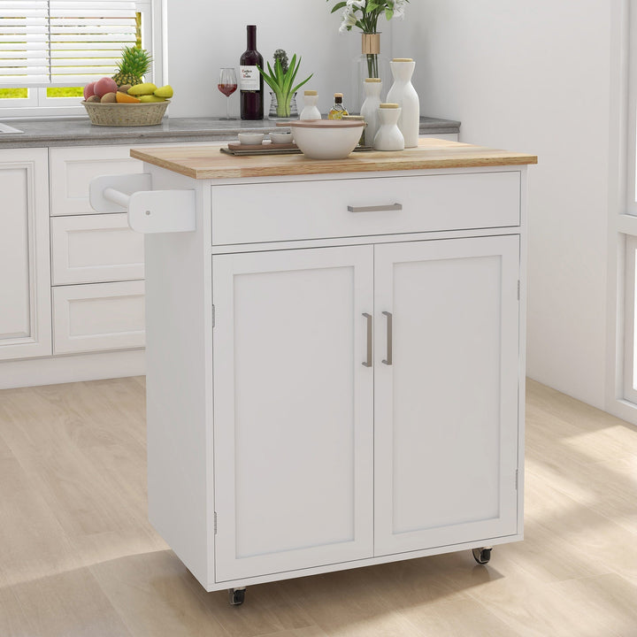 Clihome White Composite Base with Wood Top Rolling Kitchen Island (17.72-in x 32.87-in x 36.02-in)