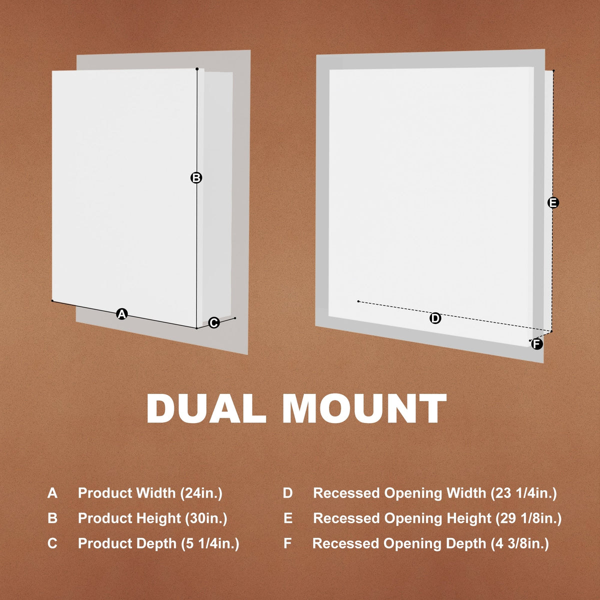 ExBrite Opale 24-in x 30-in Lighted LED Fog Free Surface/Recessed Mount Silver- 30"h- Left Mirrored Soft Close Medicine Cabinet with Outlet