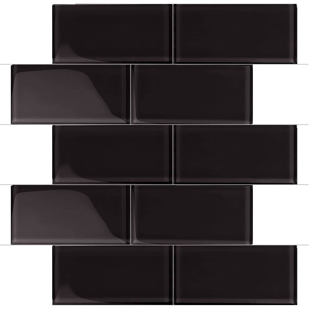 Apollo Tile (Sample) Wall Tile Black 3-in x 6-in Glossy Glass Brick Subway Wall Tile