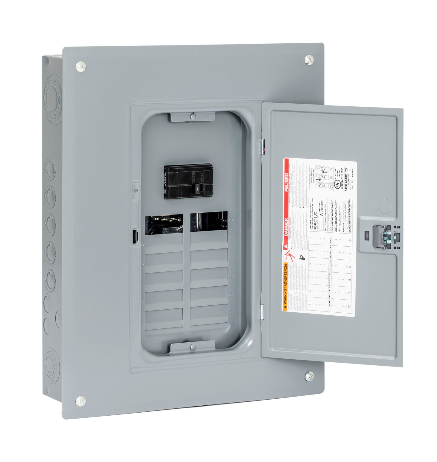 Square D Homeline 100-Amp 12-space load center - detail view