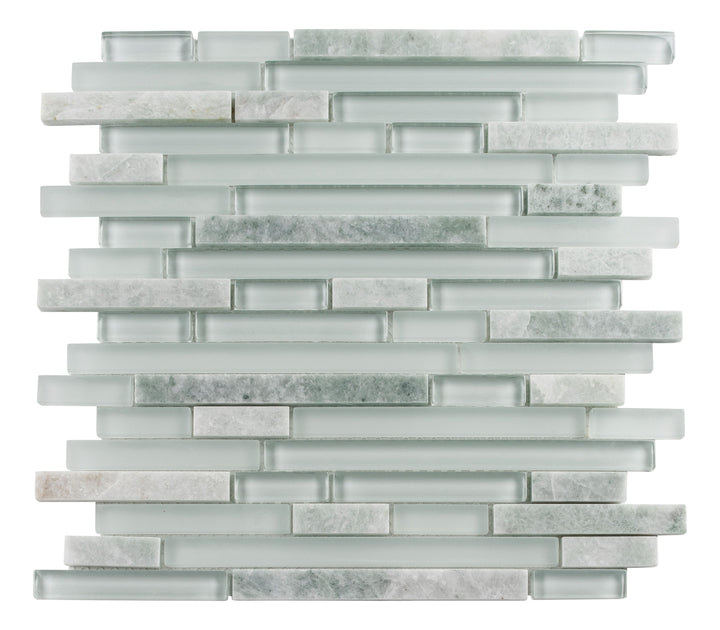 Andova Tiles BRAVIO Aquavelt 12-in x 12-in Frosted Glass/Stone Marble Brick look Linear Mosaic Wall Tile product image