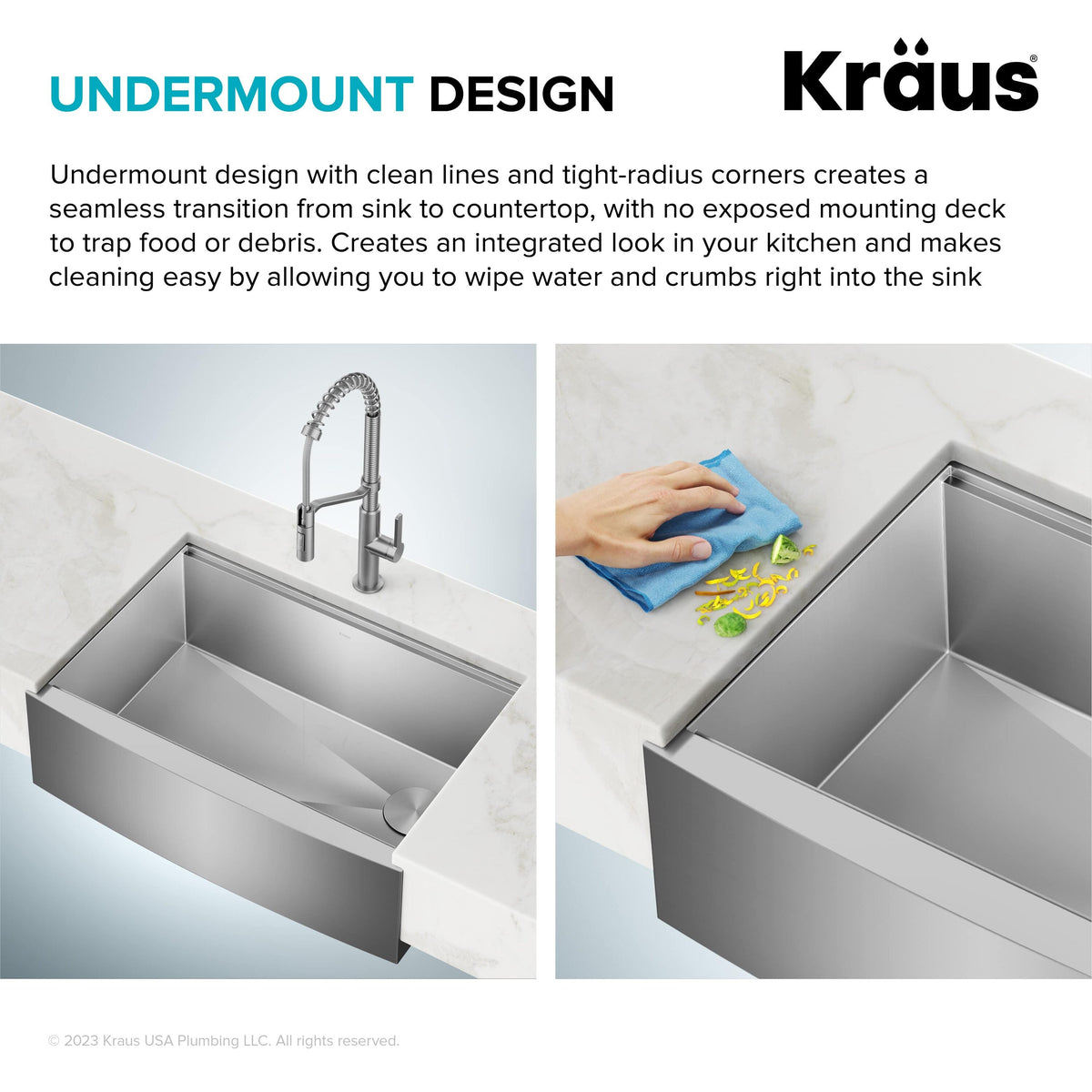 Kraus Kore 32.88-in x 20.25-in Stainless Steel Single Bowl Tall (8-in or Larger) Undermount Apron Front/Farmhouse Workstation Kitchen Sink All-in-One Kit with Drainboard
