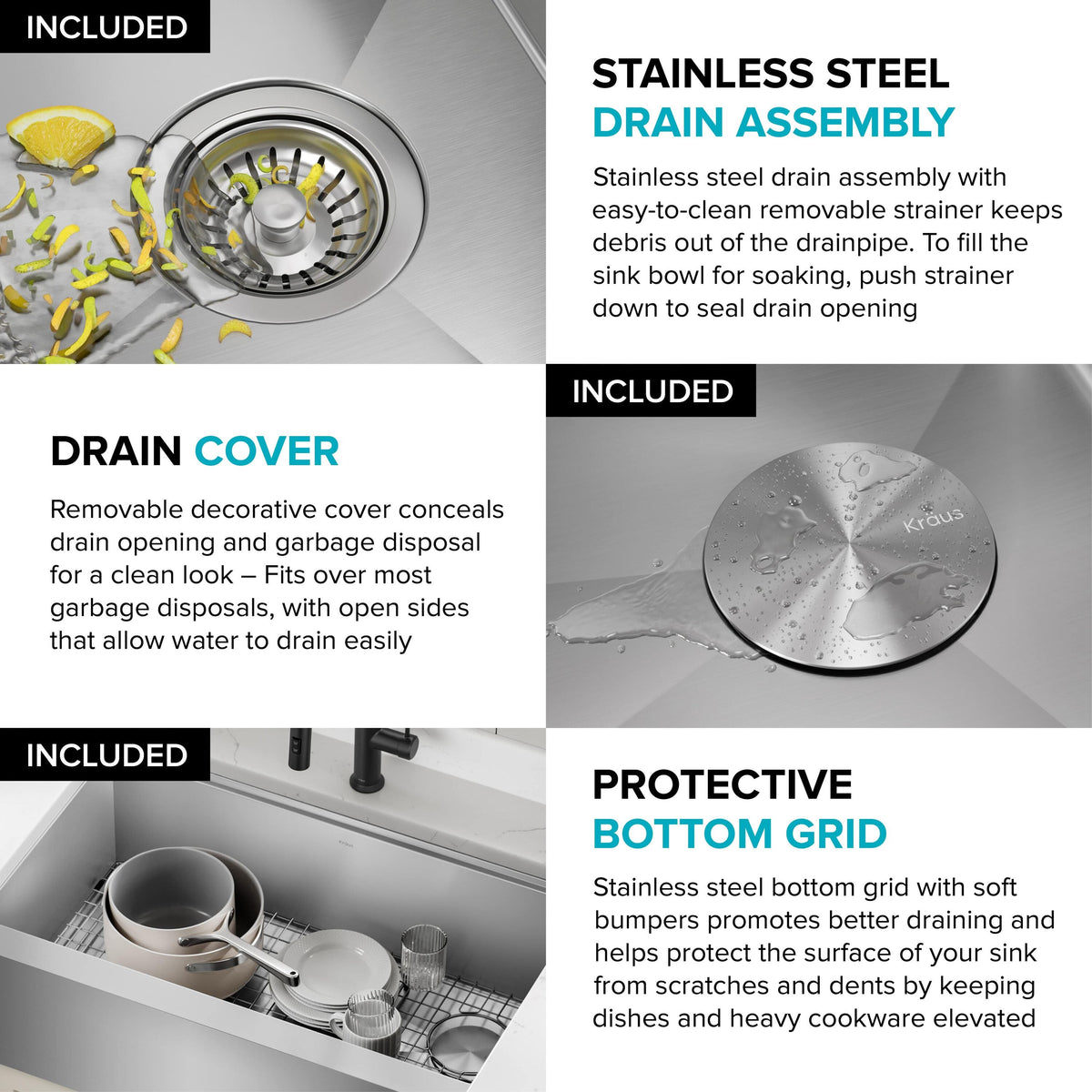 Kraus Kore 32.88-in x 20.25-in Stainless Steel Single Bowl Tall (8-in or Larger) Undermount Apron Front/Farmhouse Workstation Kitchen Sink All-in-One Kit with Drainboard