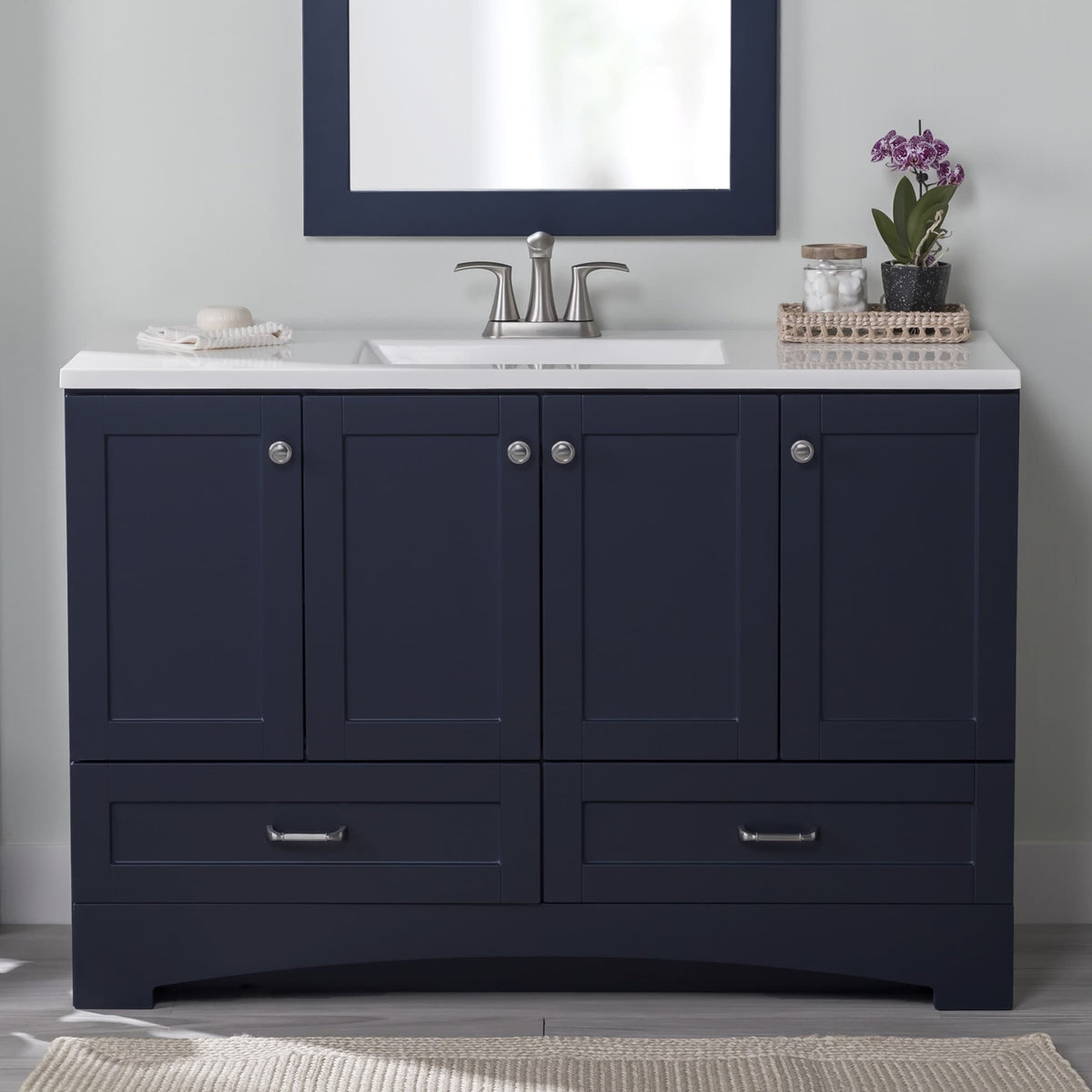 Diamond NOW Cassidy 48.5-in Deep Blue Single Sink Bathroom Vanity with White Cultured Marble Top