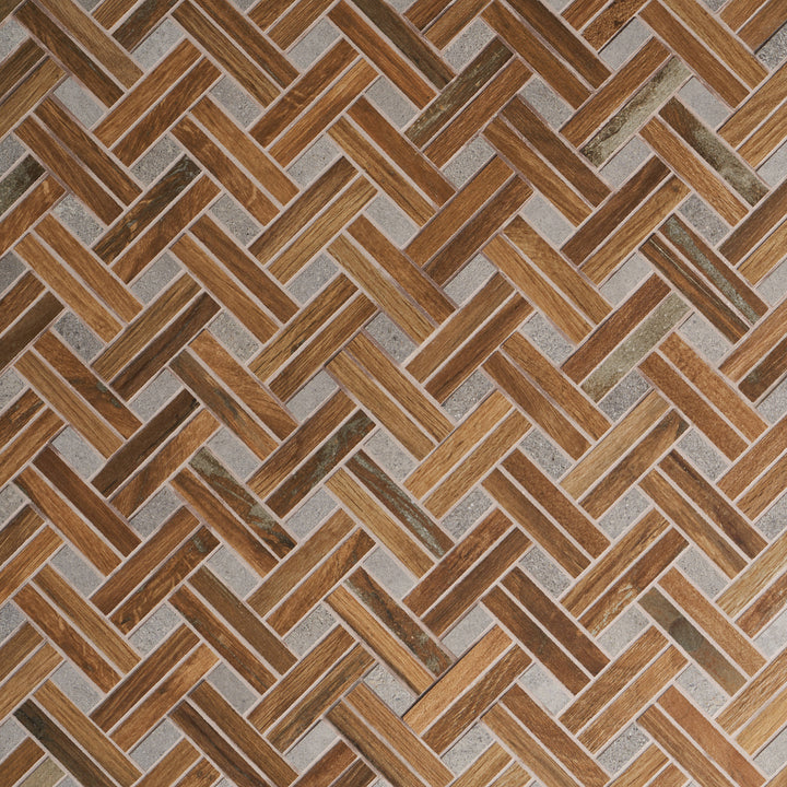 Artmore Tile Immortal Oak 9-in x 18-in Matte Porcelain Wood look Herringbone Mosaic Floor and Wall Tile product image