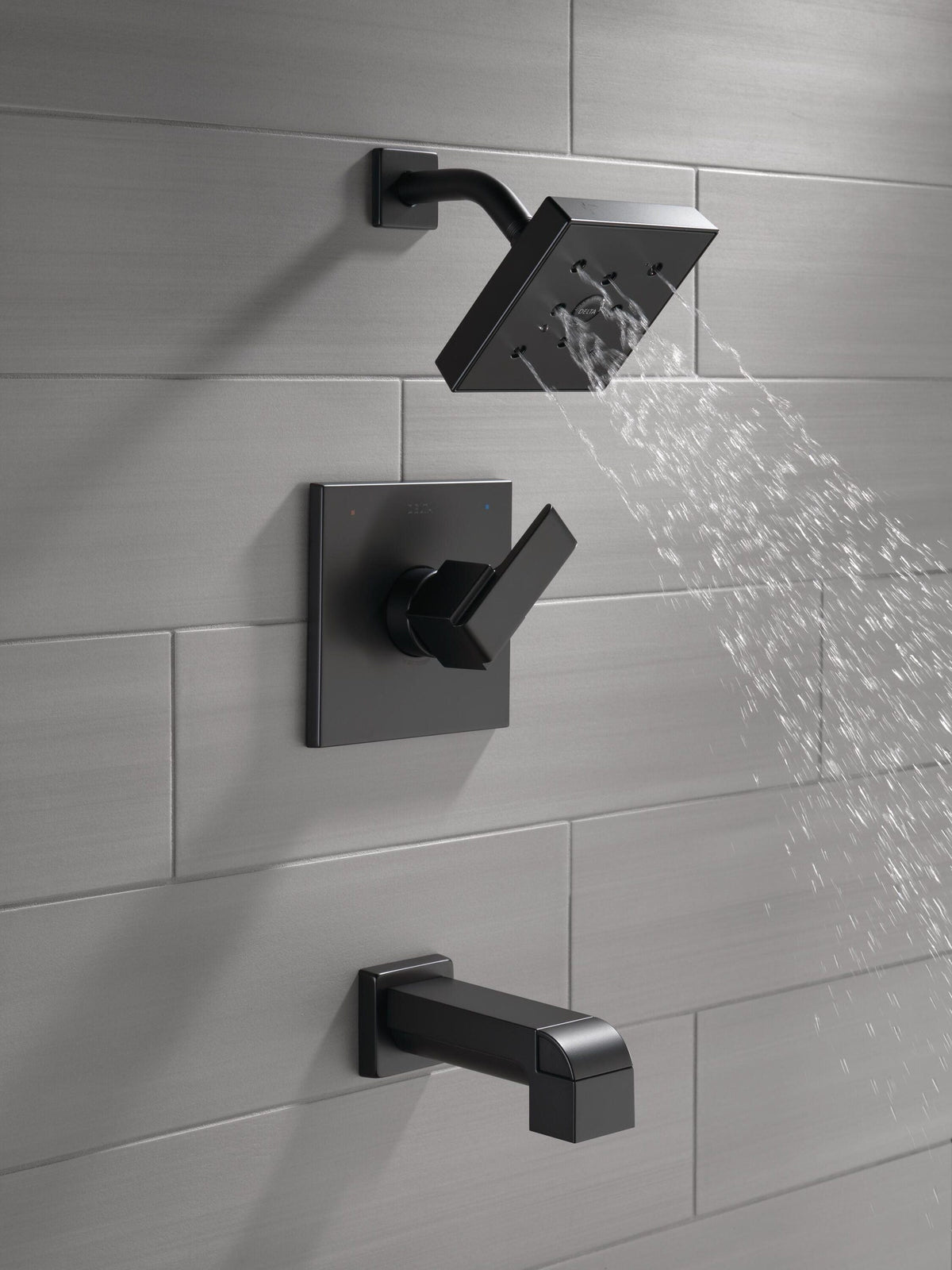 Delta Ara Matte Black 1‑Handle Bathtub and Shower Faucet, Square 5.31-in Shower Head