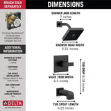 Delta Ara Matte Black 1‑Handle Bathtub and Shower Faucet, Square 5.31-in Shower Head
