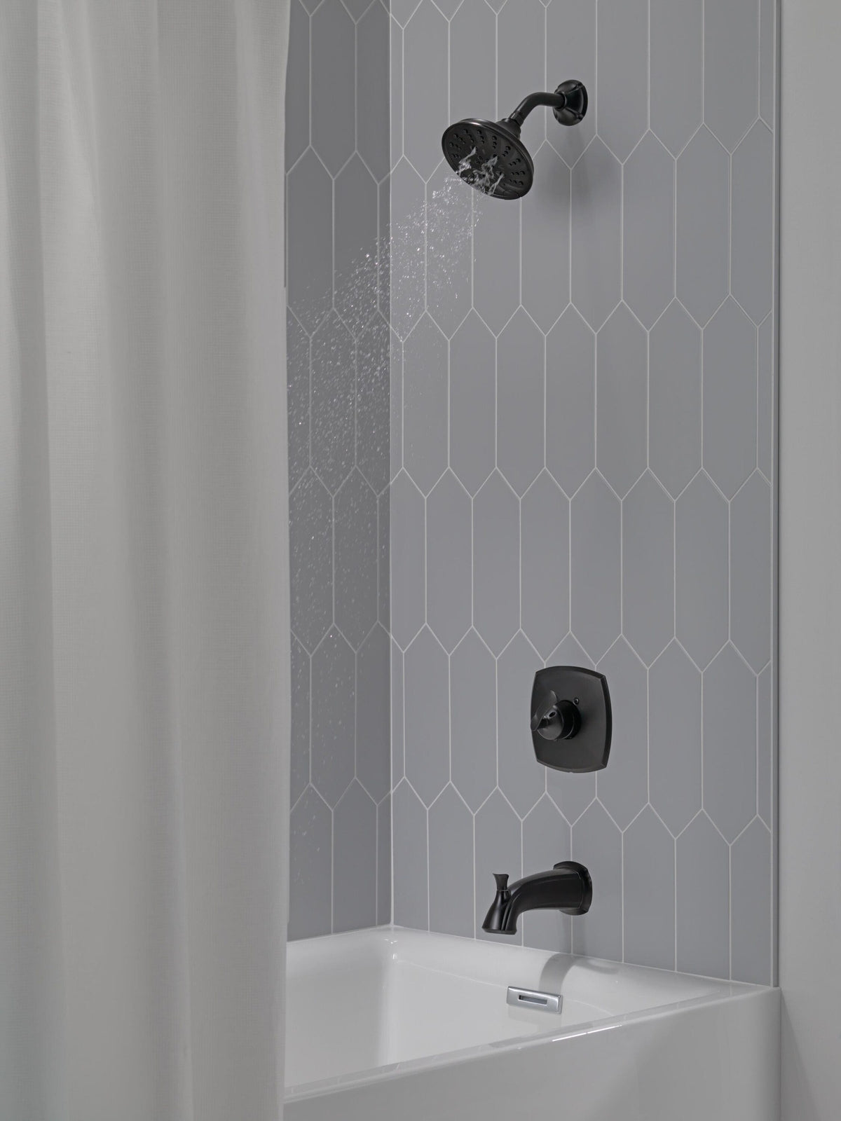 Delta Sandover Matte Black 1-Handle Bathtub and Shower Faucet with Valve, 6-in Showerhead
