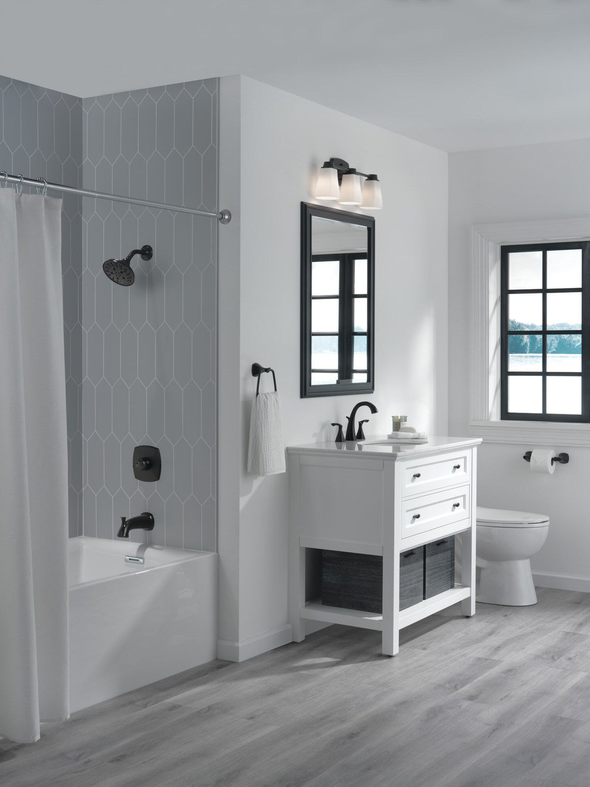 Delta Sandover Matte Black 1-Handle Bathtub and Shower Faucet with Valve, 6-in Showerhead