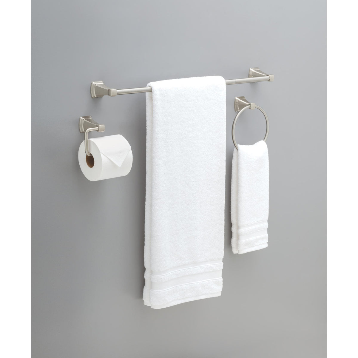 Delta Flynn 3-Piece SpotShield Brushed Nickel Bathroom Hardware Set (Towel Bar, Toilet Paper Holder, Towel Ring)