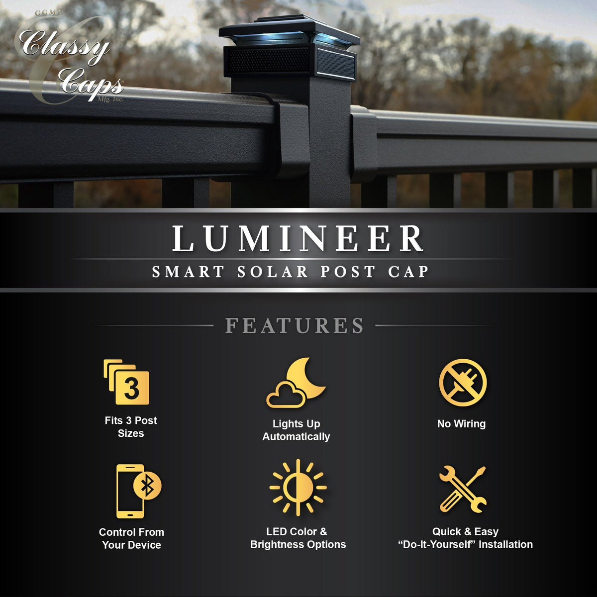 Classy Caps 4-in x 4-in 30-Lumen 1-Watt Black Solar LED Outdoor Post Cap Light (5500 K)