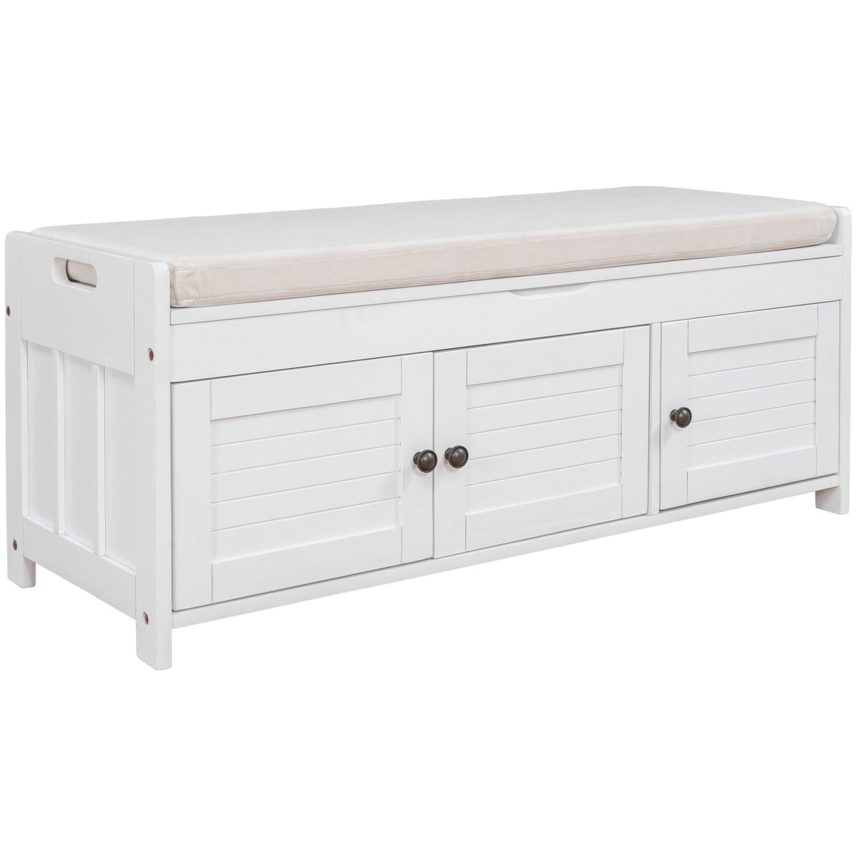 Qualler Modern White Storage Bench 43.5-in x 16-in x 18-in