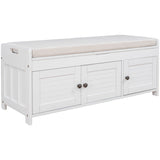Qualler Modern White Storage Bench 43.5-in x 16-in x 18-in