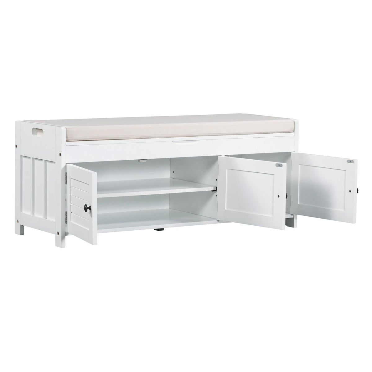 Qualler Modern White Storage Bench 43.5-in x 16-in x 18-in